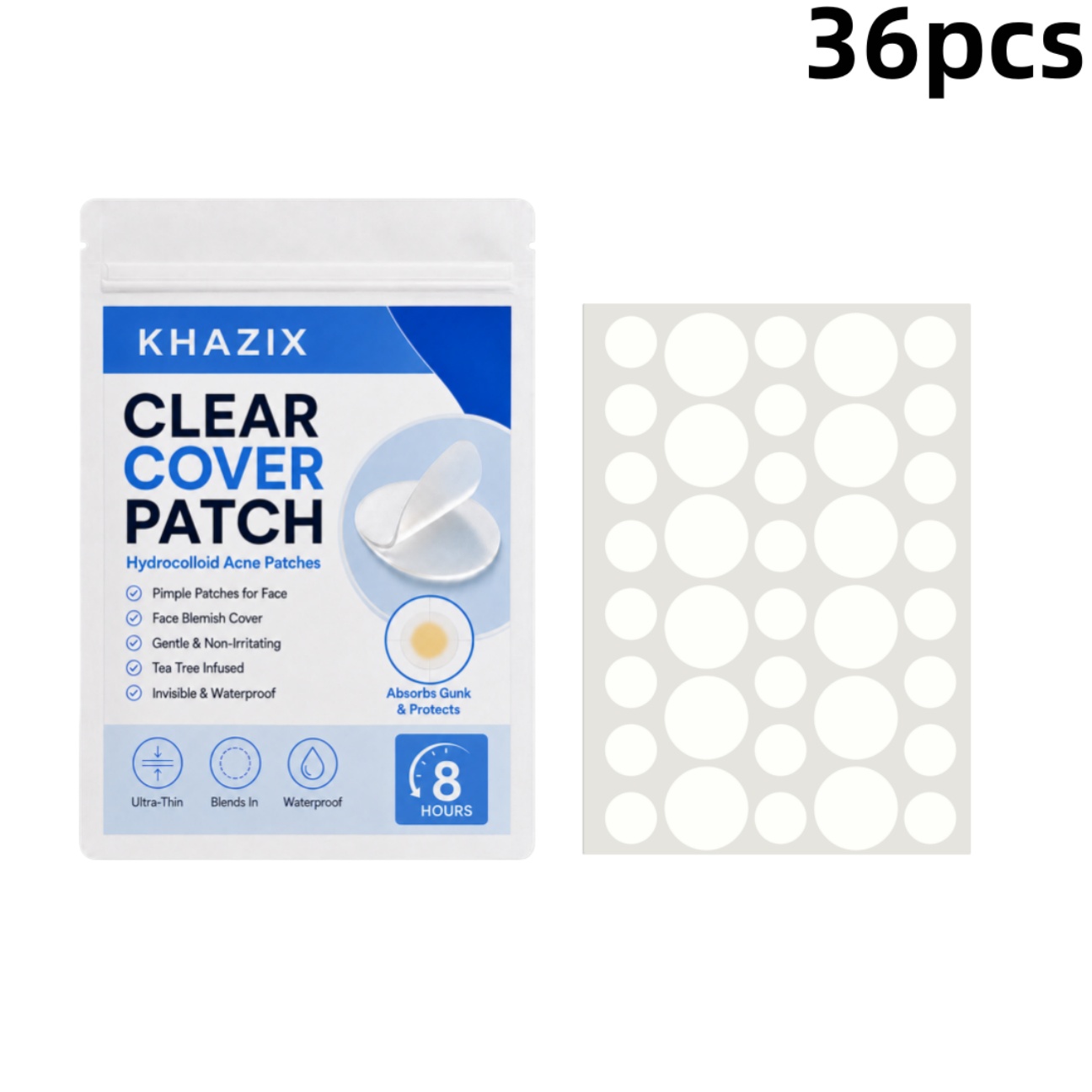 Hydrocolloid Acne Patch - 36 Stück Transparente Pickelpatches Hydrokolloid-Akne-Pflaster, Unsichtbare