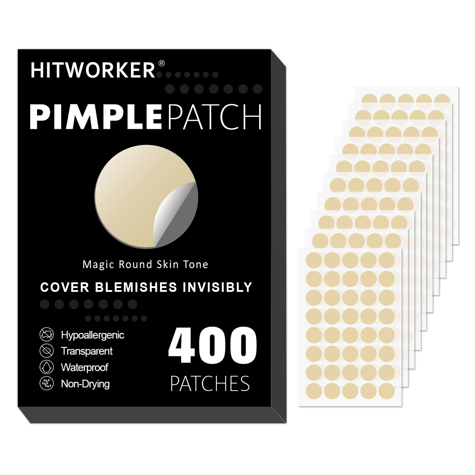 Skincare Oil Control - 400 Stück Runde Pickelpatches in Hautfarbe,