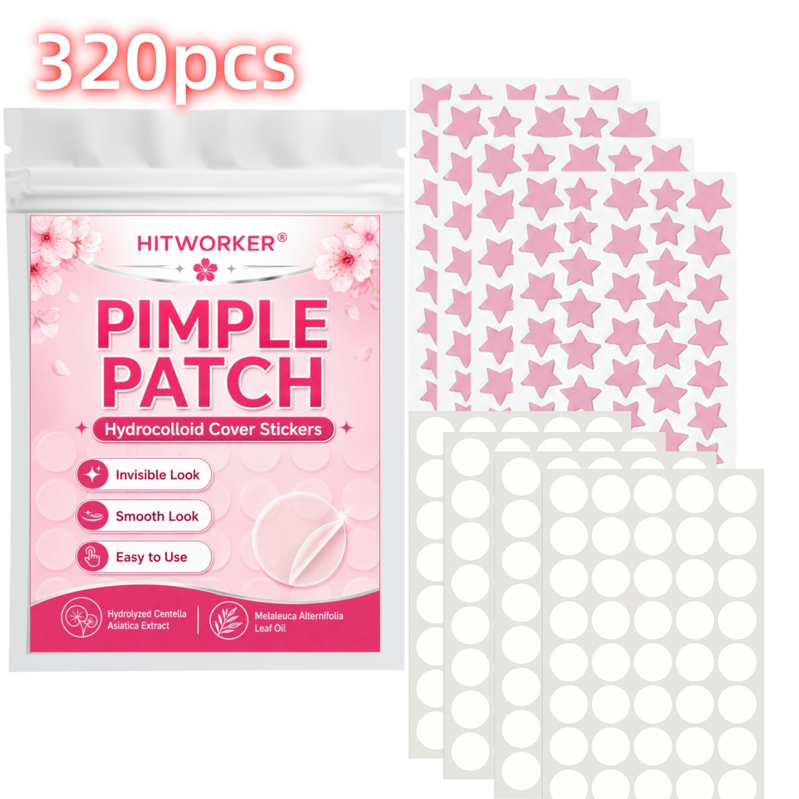 Hydrocolloid Acne Patch - 320 Stück Unsichtbare Hydrokolloid-Abdeckpflaster, Stern- &