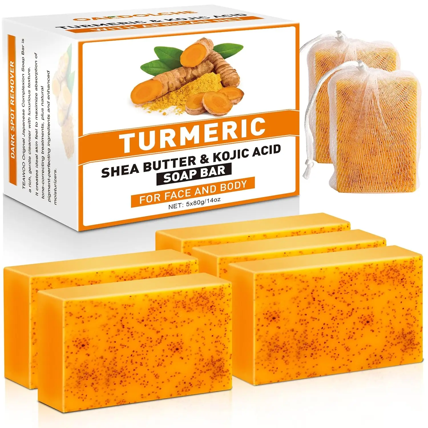 Skincare Oily Skin - 4er-Pack Kurkuma-Kojisäure-Seifen (80g) - Angereichert mit