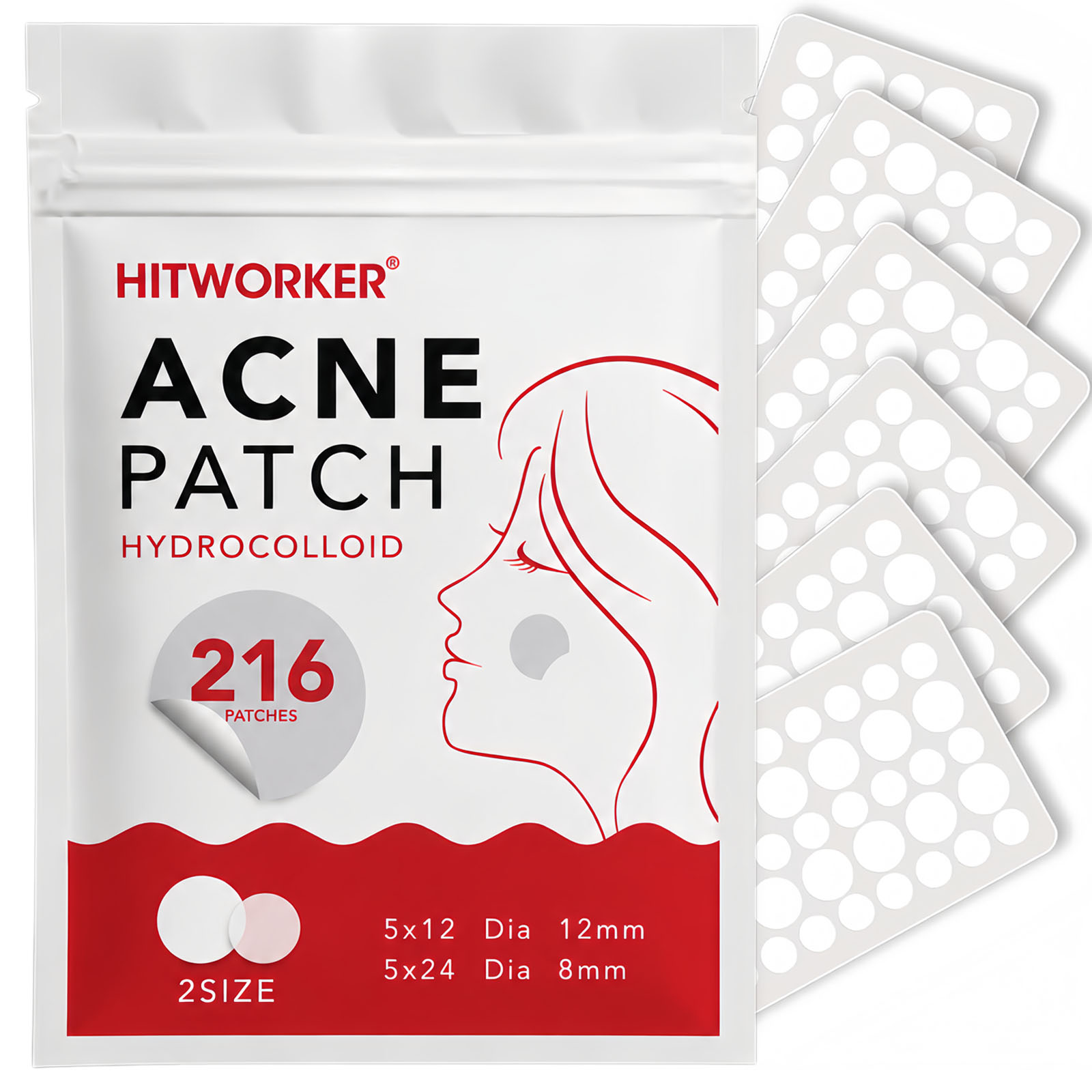 Hydrocolloid Acne Patch - 216 Stück Hydrokolloid-Pickelpflaster, 2 Größen Unsichtbare