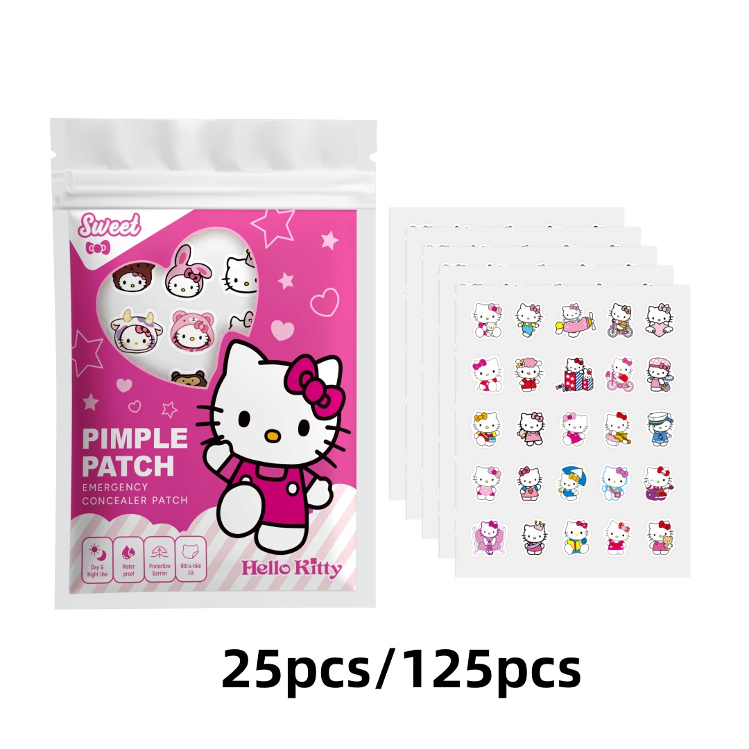Hydrocolloid Acne Patch - 25/125 Stück Hello Kitty Pickel-Aufkleber, Hydrogel-Akne-Pflaster